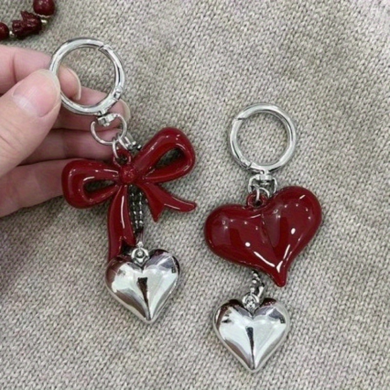Cute Heart With Arrow Bag Charm & Keychain - Glittery Resin Bowknot Accessory For Women