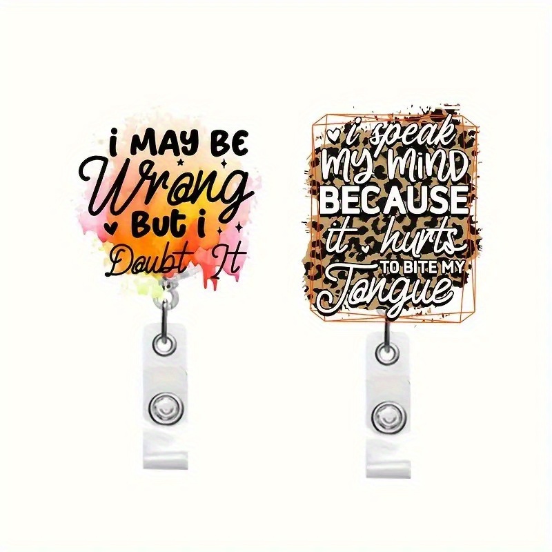 TEMU 2pcs Funny Id Badge Holders With Retractable Reel & Alligator Clip - Self-deprecating Quotes Suitable For Teachers, Nurses, Office Workers -