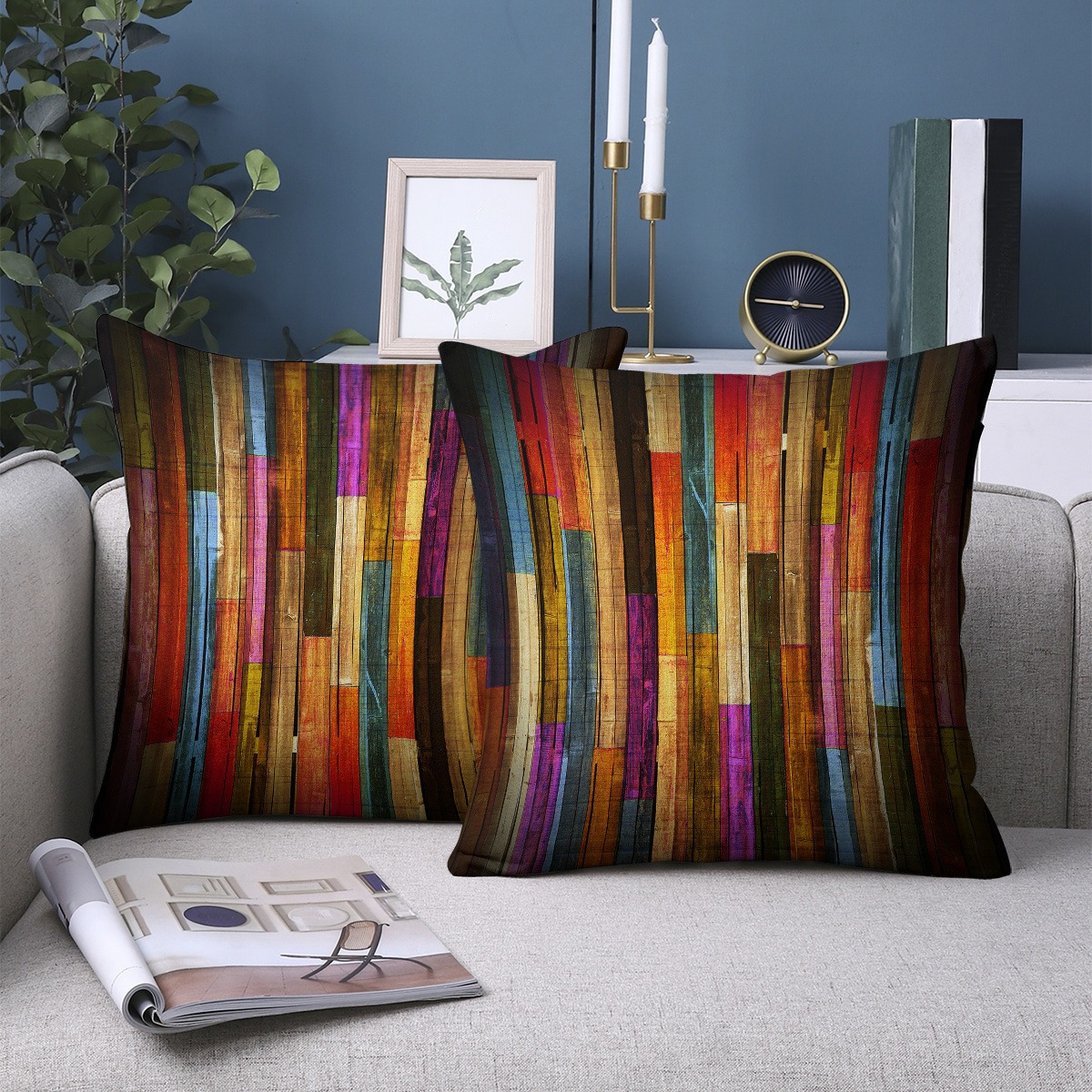 TEMU Set Of 2 Vibrant Striped Polyester Pillow Covers - Soft, Resistant To Wrinkles And Fading, Featuring A Zipper Closure, Suitable For , With A
