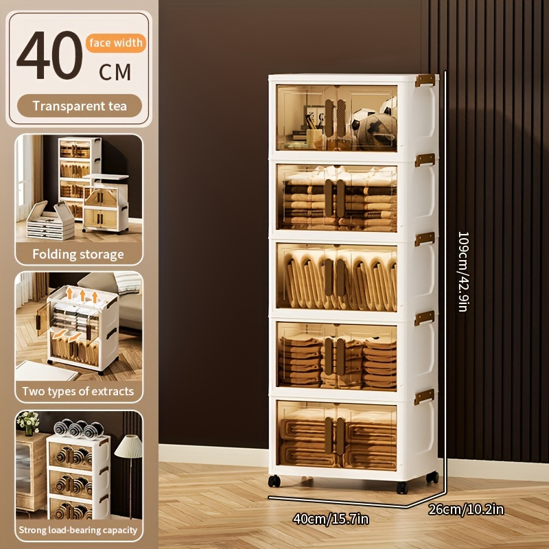 TEMU 5 Tier Plastic Storage Bins With Lids- Folding Storage Cabinet, Collapsible Stackable Containers With Wheels, Foldable Organizer System For
