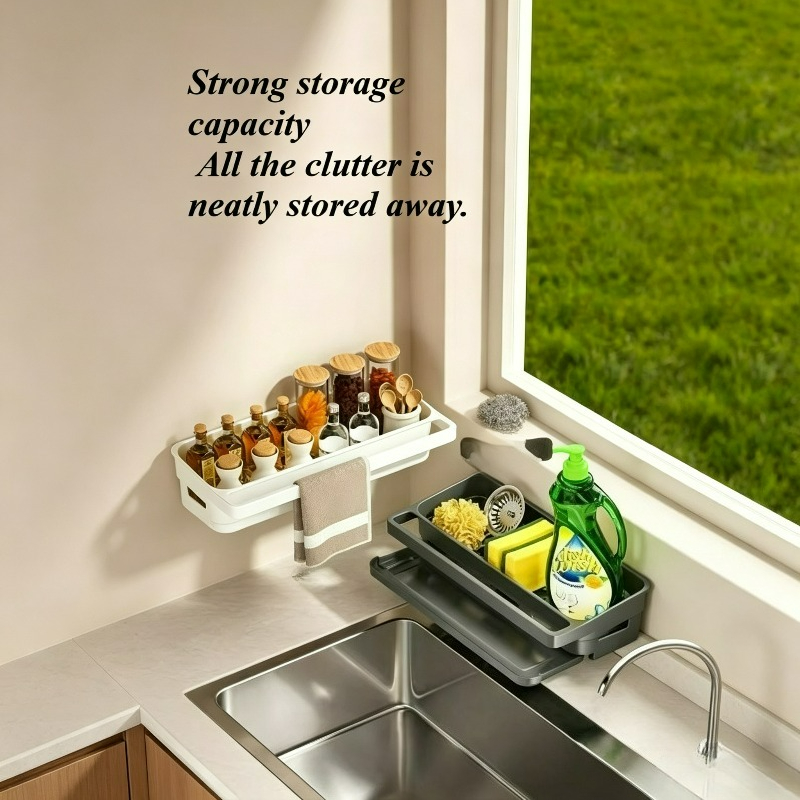 Image of Kitchen Shelf Dish Towel Storage Draining Rack No Drilling Rack Faucet Sink Gadget Countertop