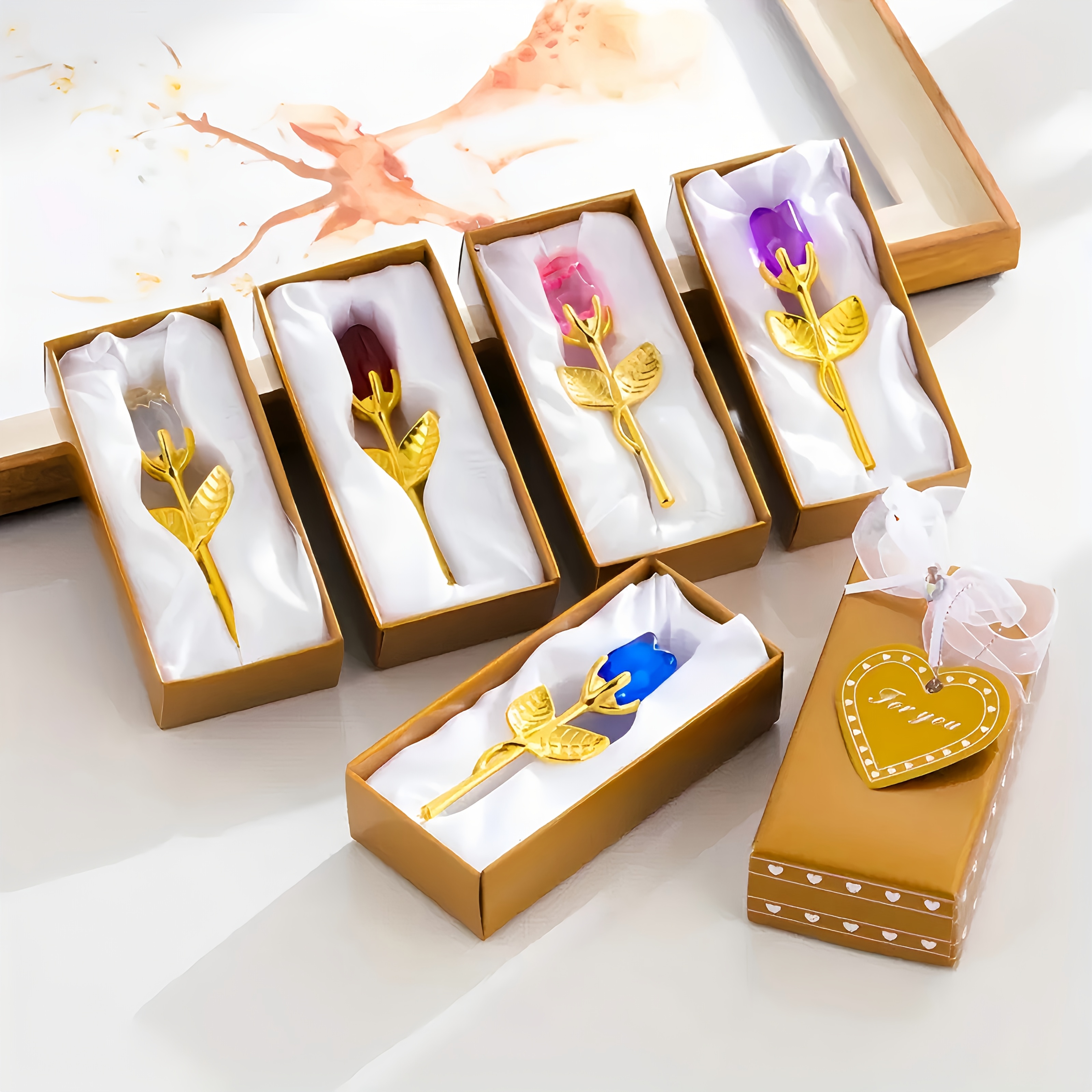 Image of 5pcs Crystal Flowers Without Gift Box - Handmade Flowers Branches With Rhinestone Petals For Wedding/home/event Decoration