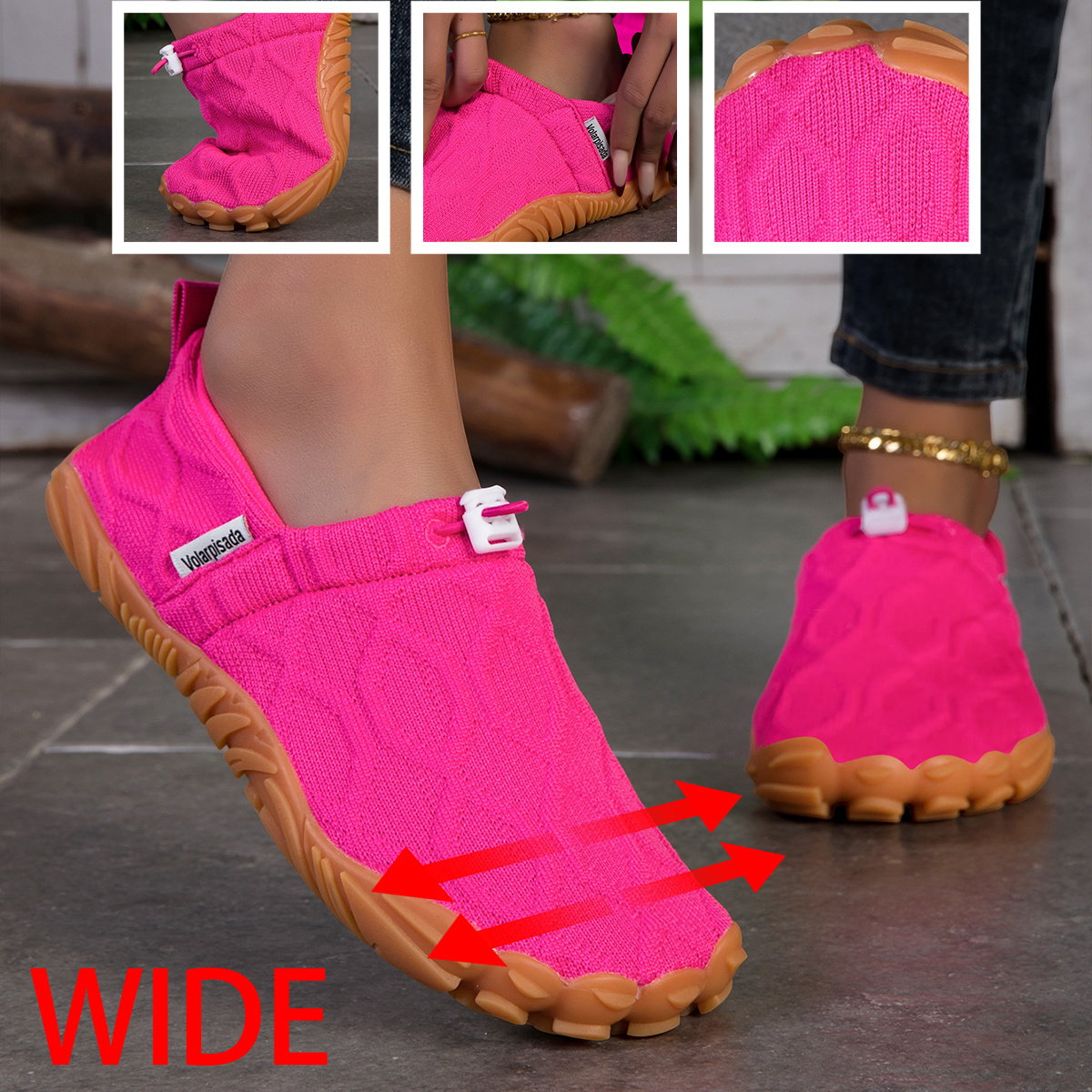 Image of Women' Color Wide Toe Sneakers, Drawstring Breathable Woven Upper, Thick Textured Cushioned Sole, Quick Dry Lightweight Footwear For , Beach Vacation, Short Trips, Lakeside , Non-slip Traction