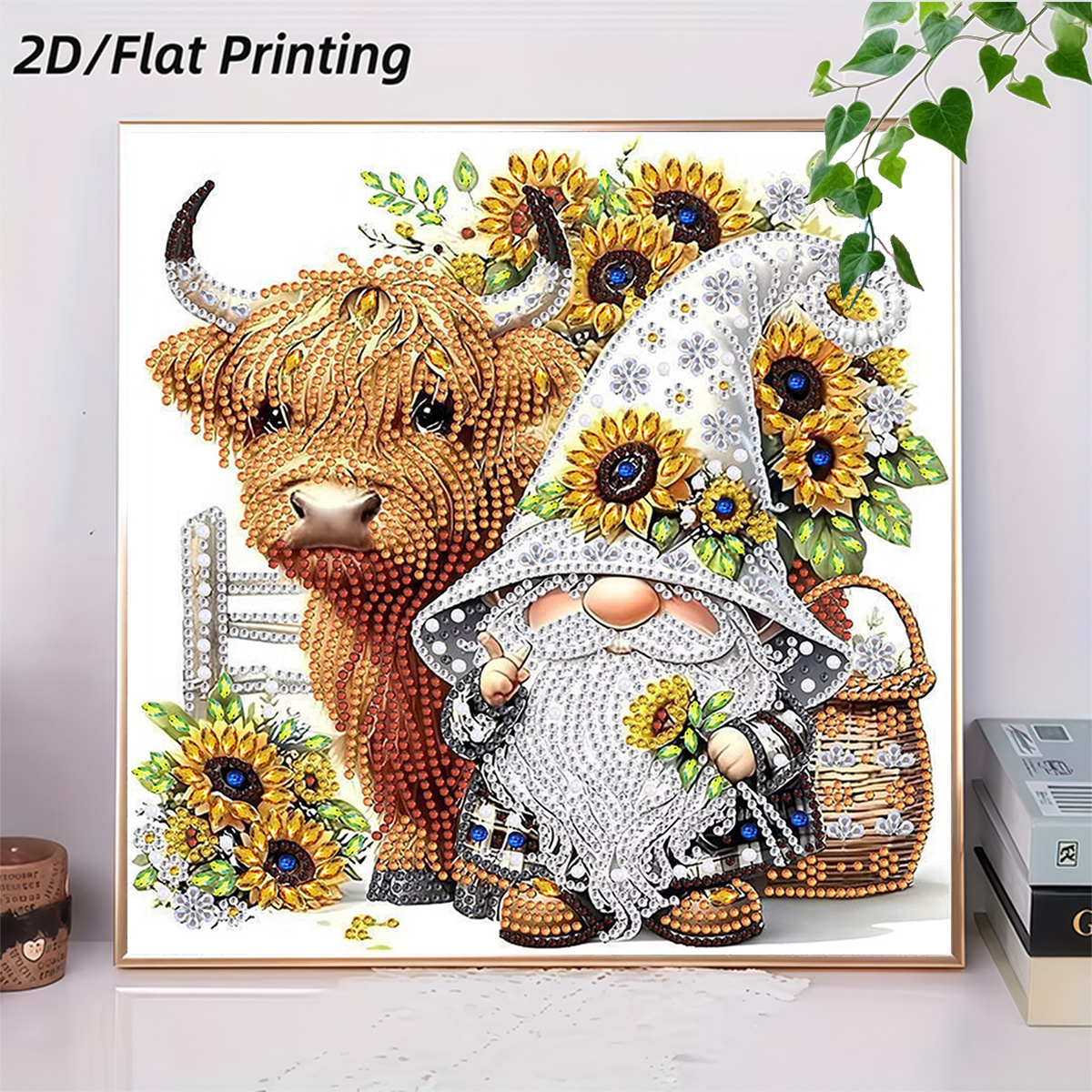 TEMU 2d Flat Printing 1pc Scottish Highland Cow And Sunflower Gnome Sticker Drill This Drill Painting Kit Features Unique Acrylic () With Irregular