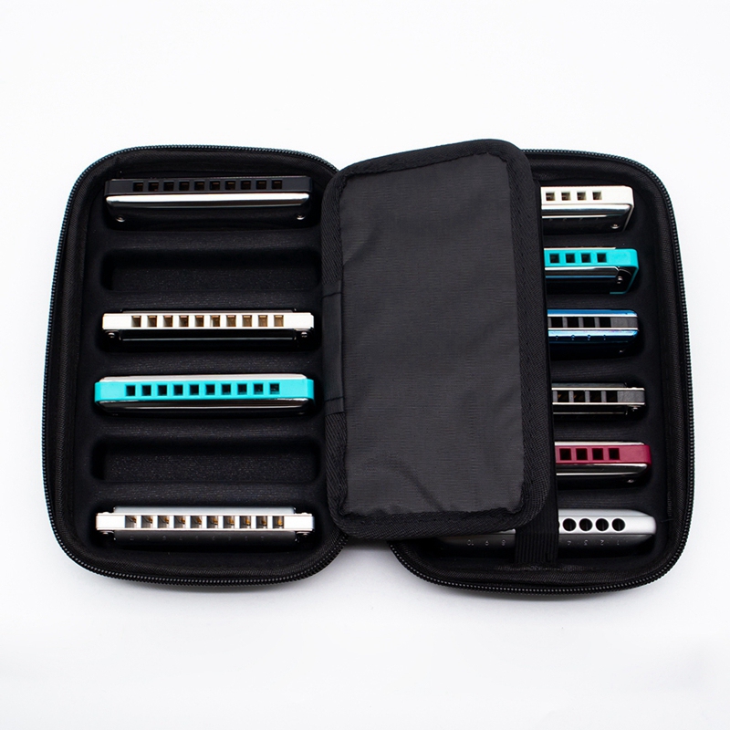 10 Holes Harmonica Case with Zippered Pouch