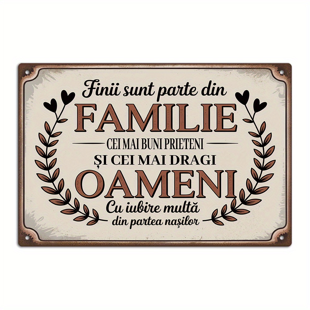 TEMU . Putuo Dekor Rumänische Vintage Metallschild - "Finii sind Teil der Familie" - Robuste Eisenwanddekoration mit Eleganter Schrift - Rumänische