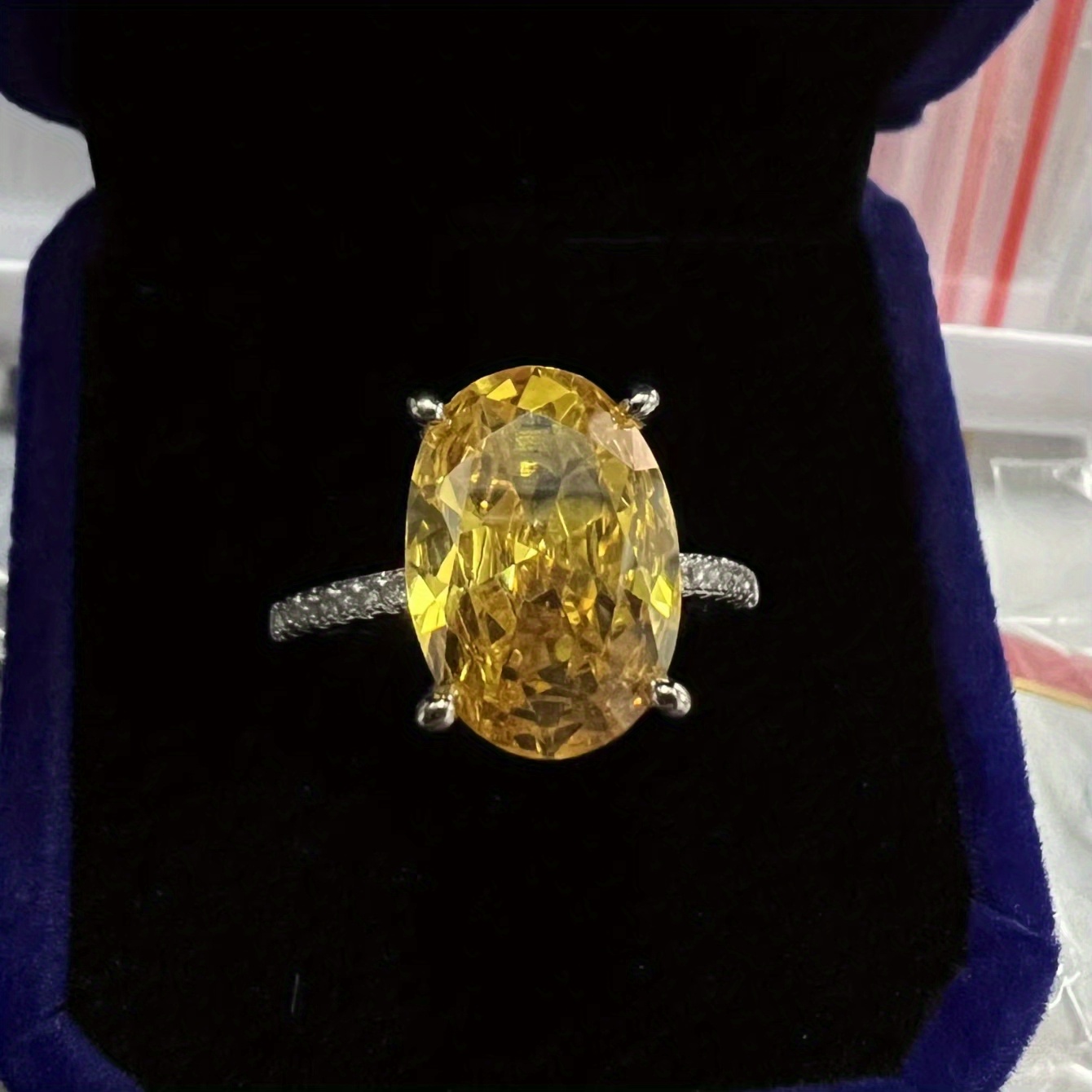 Women's 1/2/3 Carat Oval Cut Yellow Moissanite Ring, 925 Silver