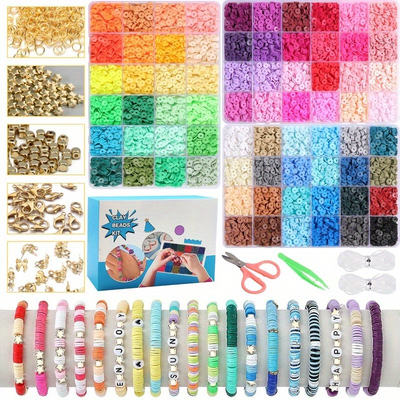 

Kit de de bracelets en perles d' 7200 pièces, 3 boîtes de bracelets d' à soi-, perles plates en polymère la de , cadeau filles