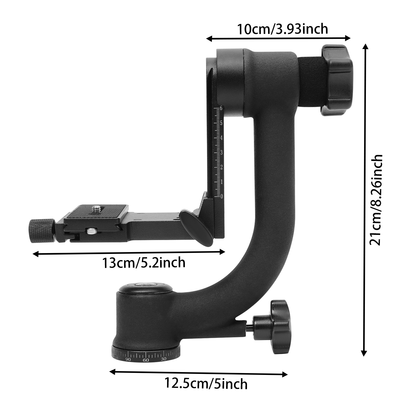 Image of 1pc Buruiyoten Panoramic Gimbal Tripod Head | Black 360 Degree Rotating Boom Cradle, Capacity: 20kg/44 Lbs, Made Of Abs Material