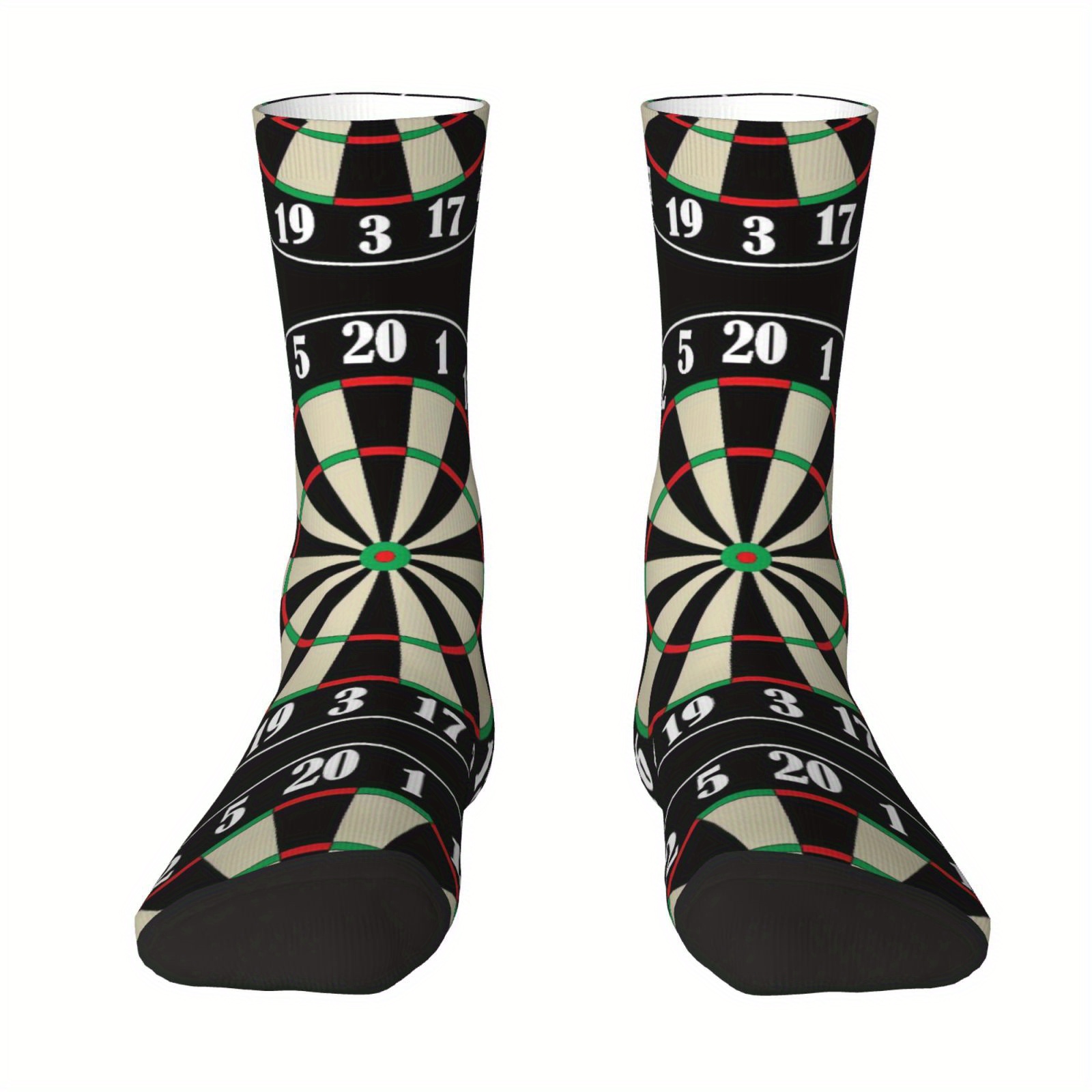E-shop 1 Paar bedruckte Crew-Socken für Herren – neuartiges Dartscheiben-Musterdesign, atmungsaktive Polyestermischung, digitaler 3D-Druck – stilvolle