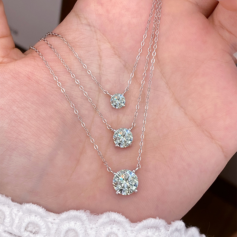 Children's 925 Silver Moissanite Four-Prong Necklace