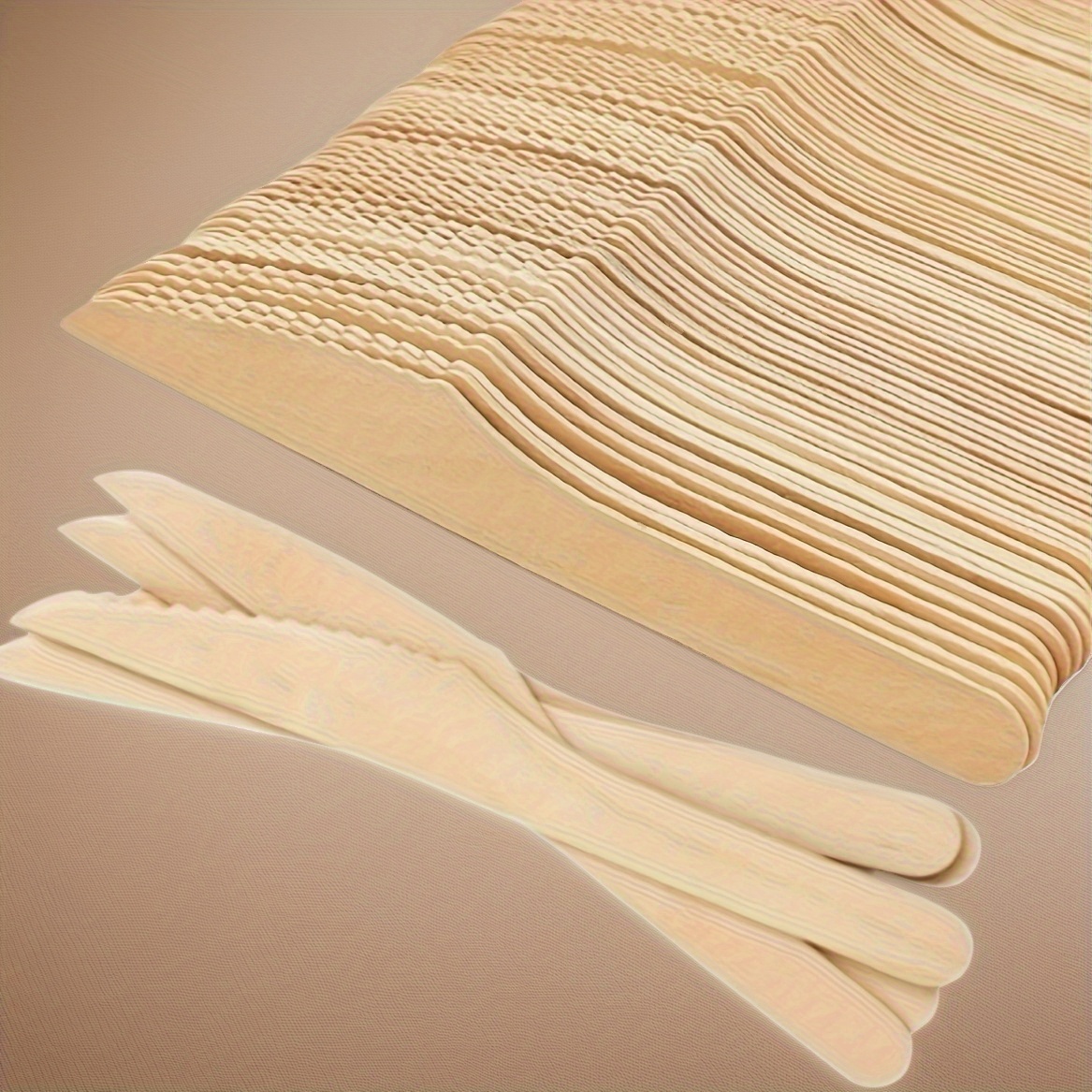 Image of Disposable Wooden Knives In Packs Of 50 Or 100, Measuring 16.5 Cm (6.5 In). Made From , Salad Knives Are Perfect For Gatherings, Camping, Weddings, Parties, And Banquets, Suitable For All