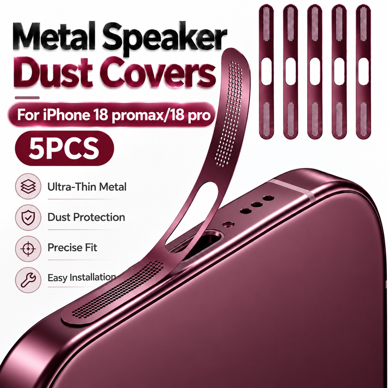 TEMU Set da 5 coprialtoparlanti antipolvere in metallo per iPhone 18 Pro Max/18 Pro, opzioni //blu/, adesivi antipolvere a rete per altoparlanti,