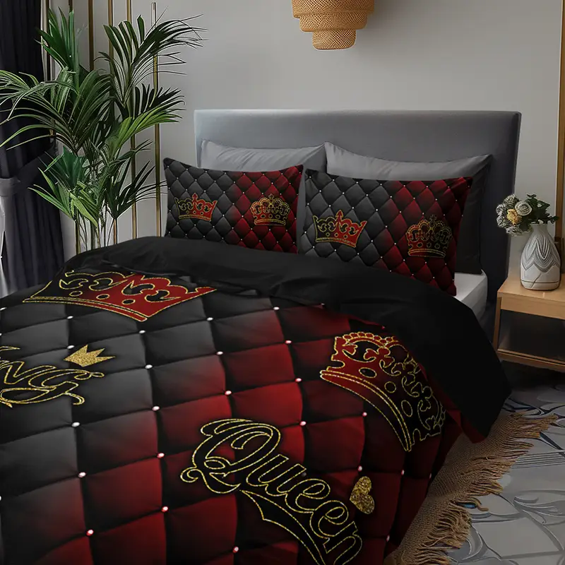 2 3pcs luxury dark red bedding set 1 fitted sheet 1 2 pillowcases excluding pillows high definition print for home dorm use Product details 7