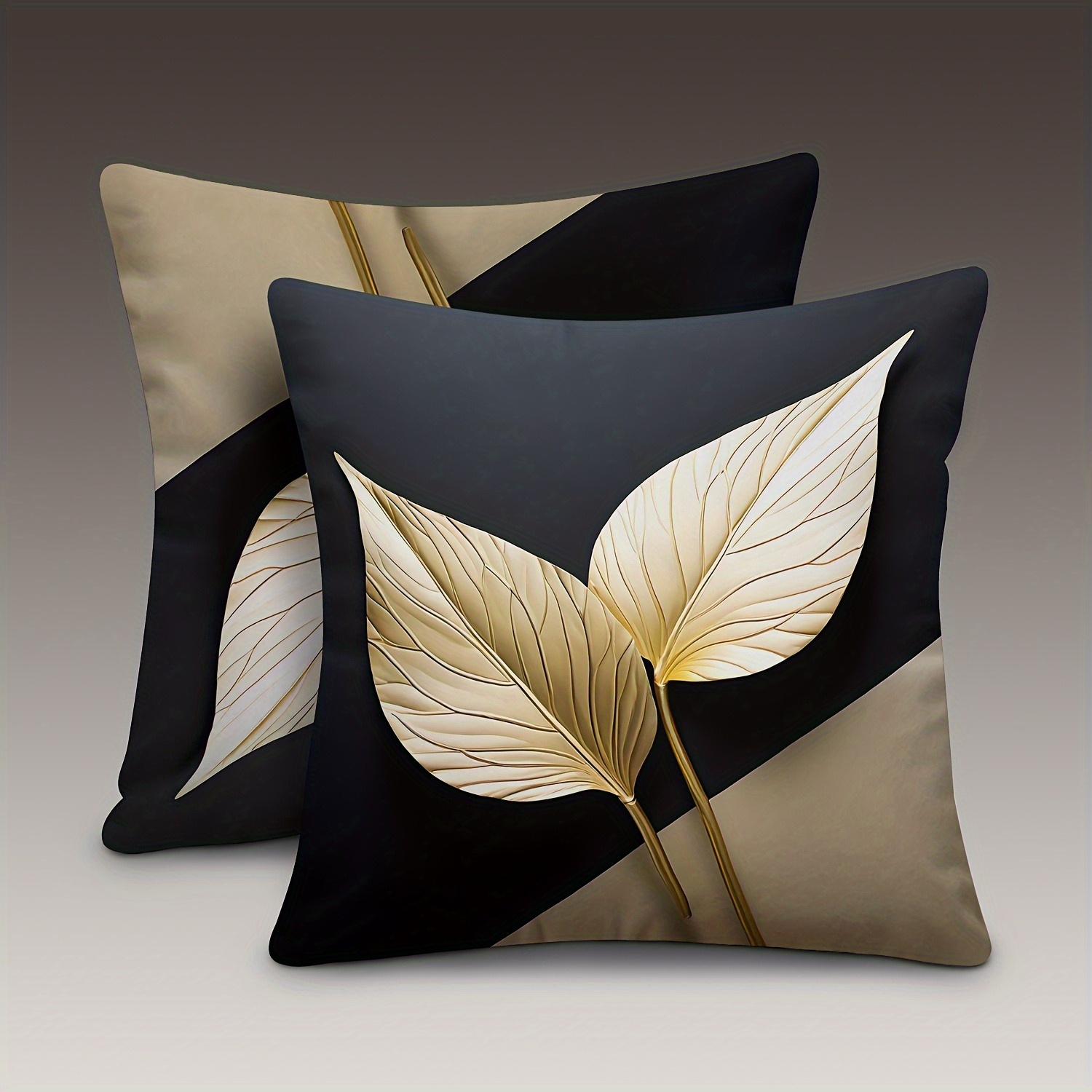Set Of 2 Pillow Covers Featuring An Elegant Leaf Design, Contemporary Style With Zipper Closure, Without Filling, Perfect For Decorating Your Sofa, Living Room, Bedroom, Car, Or Home