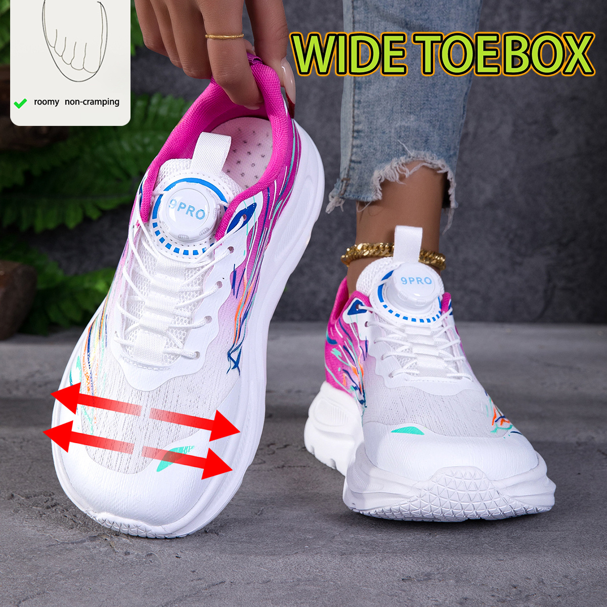 TEMU Women's Wide Fit Lightweight Gradient Print Athletic Sneakers, Air Circulation Ventilated Mesh Surface, Cushioned Hollow Midsole, Rotary Walking