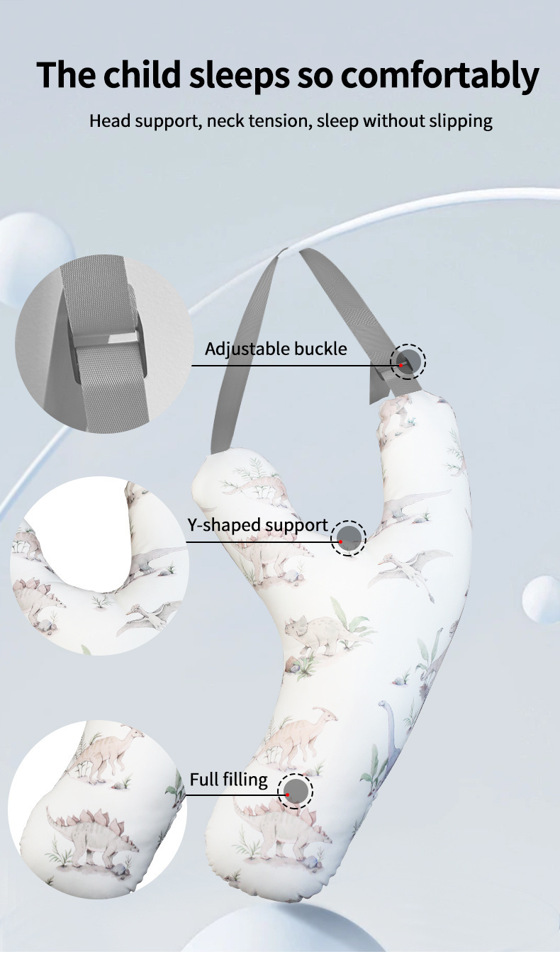 Kids Car Neck Pillow, Y-Shaped Safety Belt Travel Cushion, Adjustable Shoulder Pad, Question Mark Design Long Drives, Train, Airplane- Polyester Fiber, 1-Pack