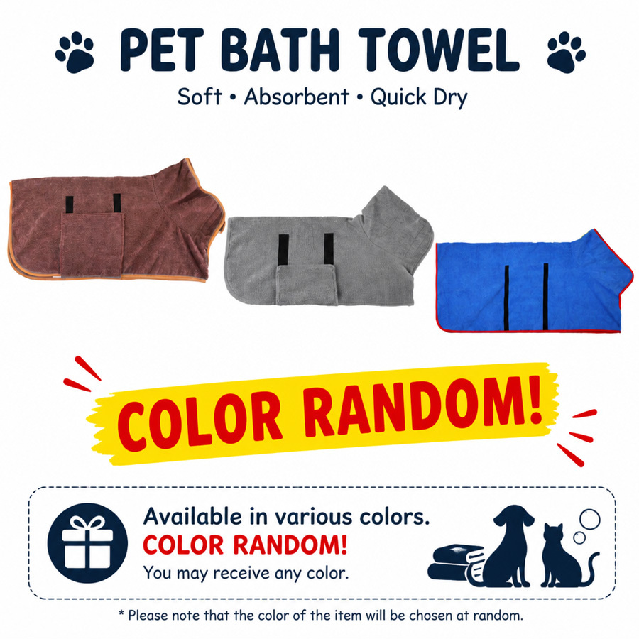 TEMU 1 accappatoio per cani a tinta casuale, asciugamano per cani ad asciugatura super assorbente, tappetino da bagno caldo per cani, accessori per