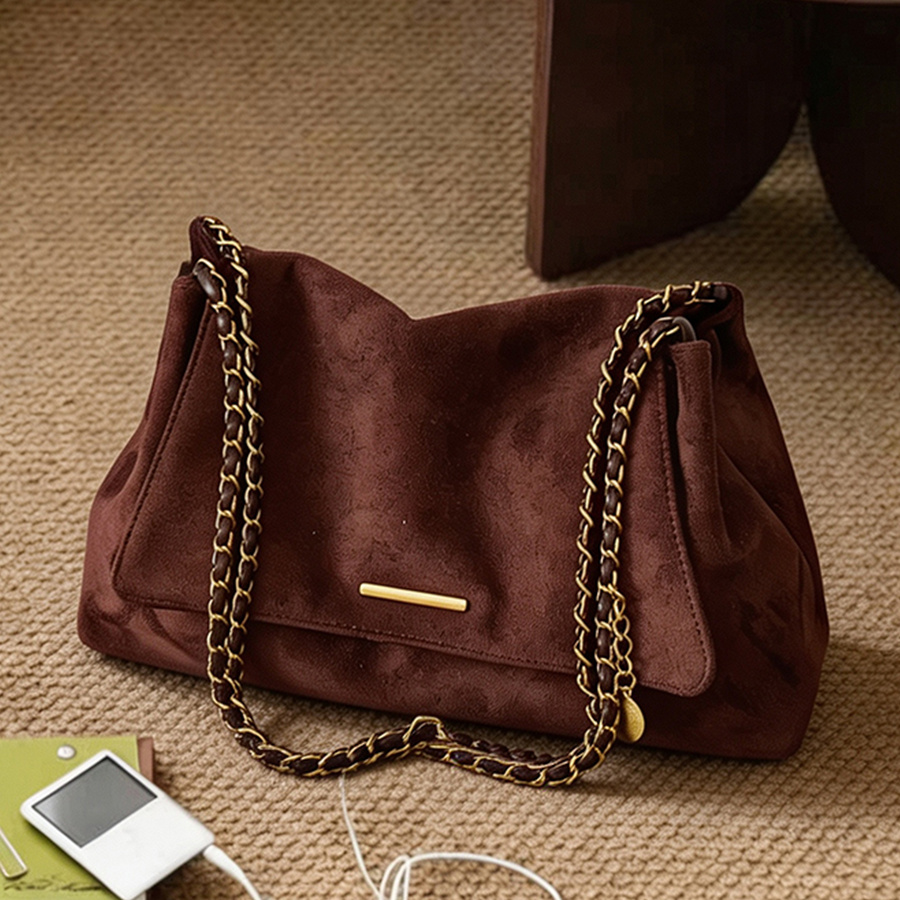 TEMU Sac Bandoulière Femme Tendance, Sac Chaîne Métallique, Sac Rétro Élégant Automne Hiver, Fermeture Magnétique avec Doublure Confortable en Tissu,