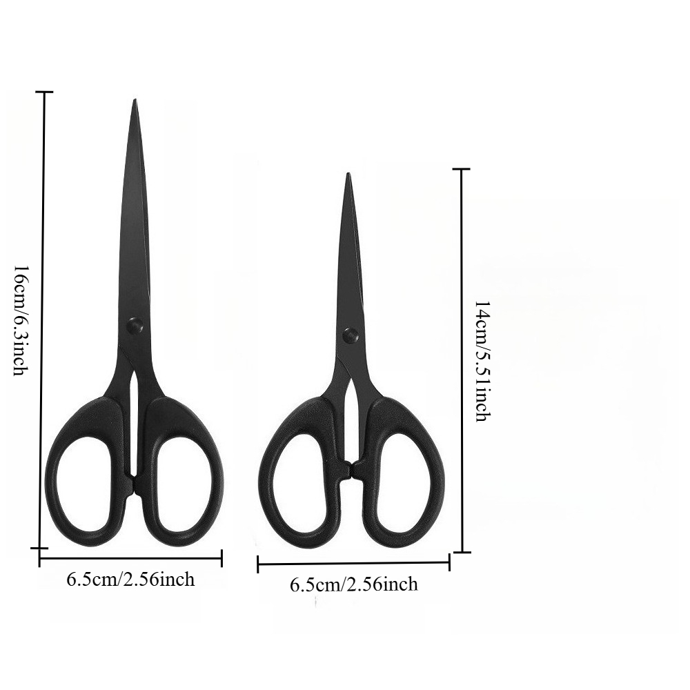 TEMU 2pcs Rust-resistant Stainless Steel Scissors With Sharp & Comfortable Grip - Ideal For Office And Home Use, Office Supplies | Sleek Black Finish