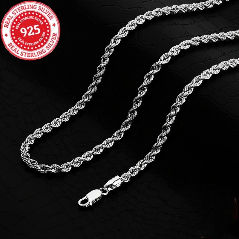 TEMU Collier en argent 925 avec torsades de 3 mm, design et simple, pour hommes et femmes, adapté à toutes les occasions - Saint-Valentin, Halloween,