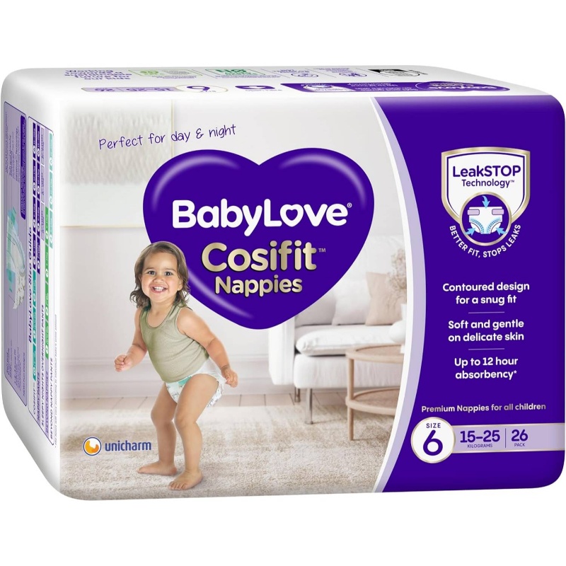 78pcs BabyLove Cosifit Nappies Size 6 15-25kg | 3x 26 Pack, Rose Brown, Leak-Proof Design