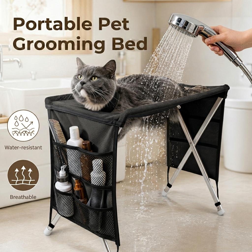 TEMU Cat And Dog Universal Grooming Table Home Folding Cat Trimming Hair Care Styling Pet Grooming Table Fixed Support Detachable Pet Care Bed Small