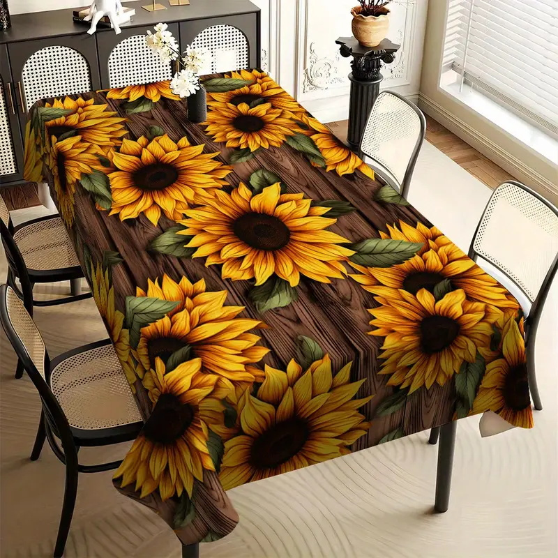 

1pc Sunflower Print Tablecloth, Rectangular , Washable Polyester Fabric, Versatile For Indoor, Outdoor Parties, Home Decor, Kitchen & Dining Use