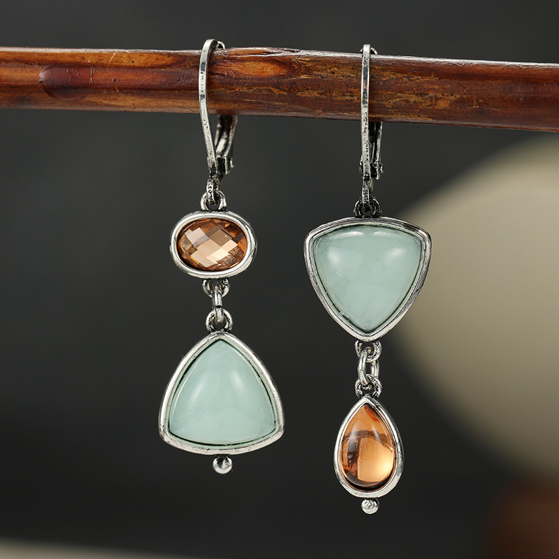 Boho Vintage Asymmetrical Dangle Hook Earrings, Ethnic Fashion