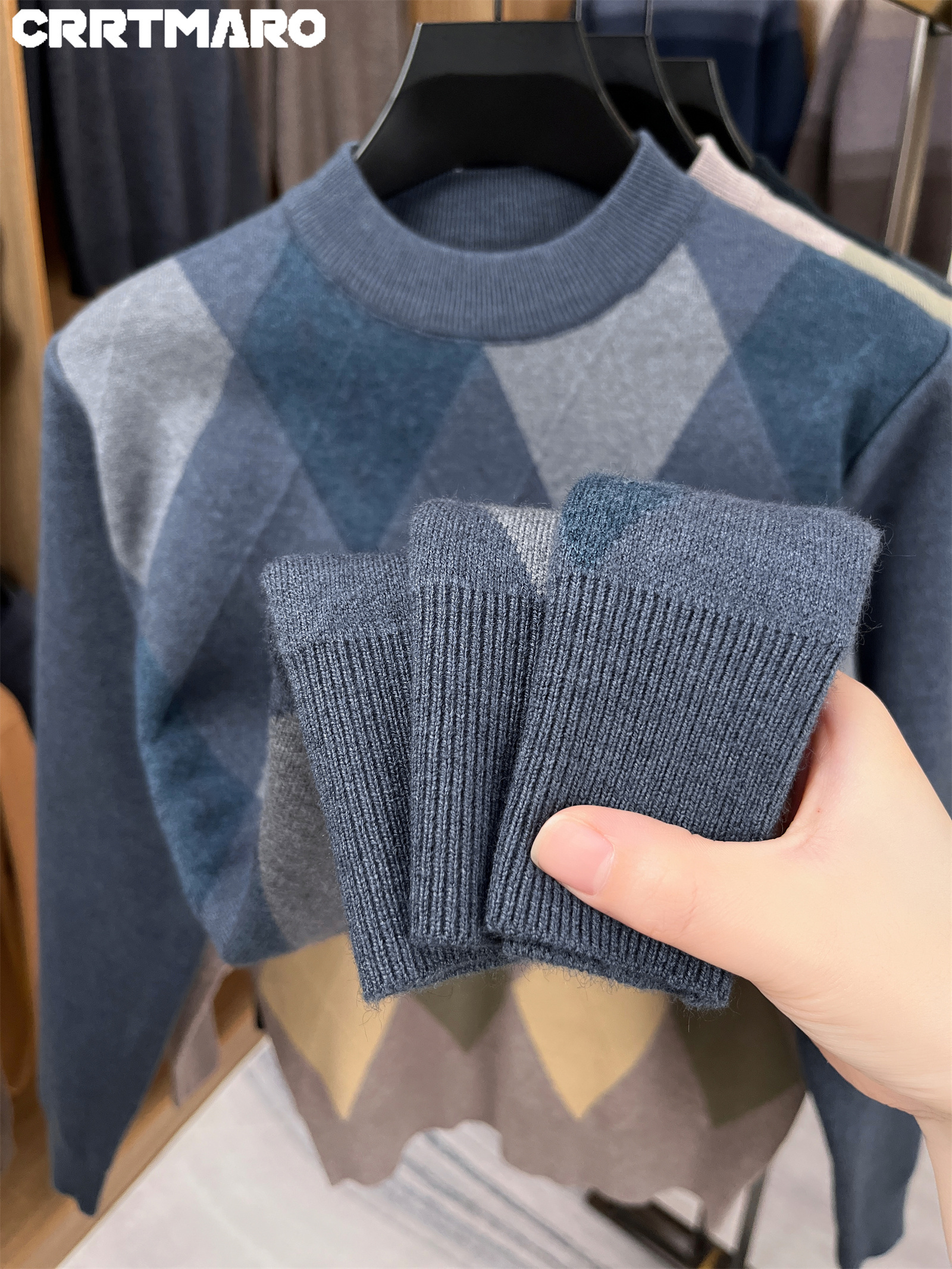 CRRTMARO Men'S Thickened Winter Sweater - Heavyweight Warmth, Half-High Neck, Dark GreyRed/ & Striped - Casual & Formal, Knitted Sweater For Men, Long Sleeve Sweater For Men, Pullover Sweater For Men, Men Winter Clothes, Winter Clothe For Men