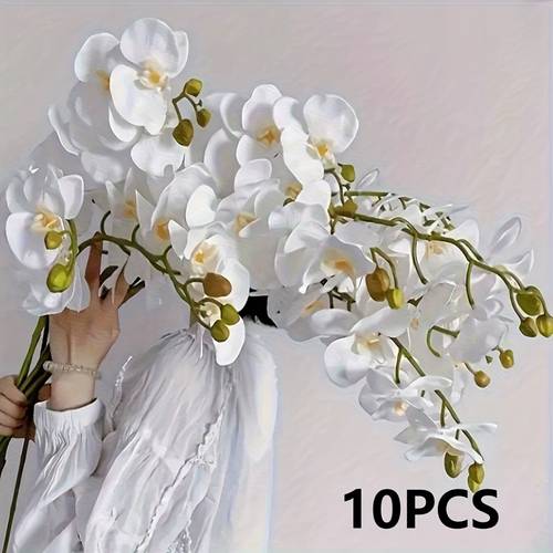 10pcs Artificial Phalaenopsis Flower Stems, Silk Orchid Flowers, No Power Needed Elegant Floral Decor, Ideal Gift for Valentine S Day Mother S Day Christmas Wedding Home Party Favors