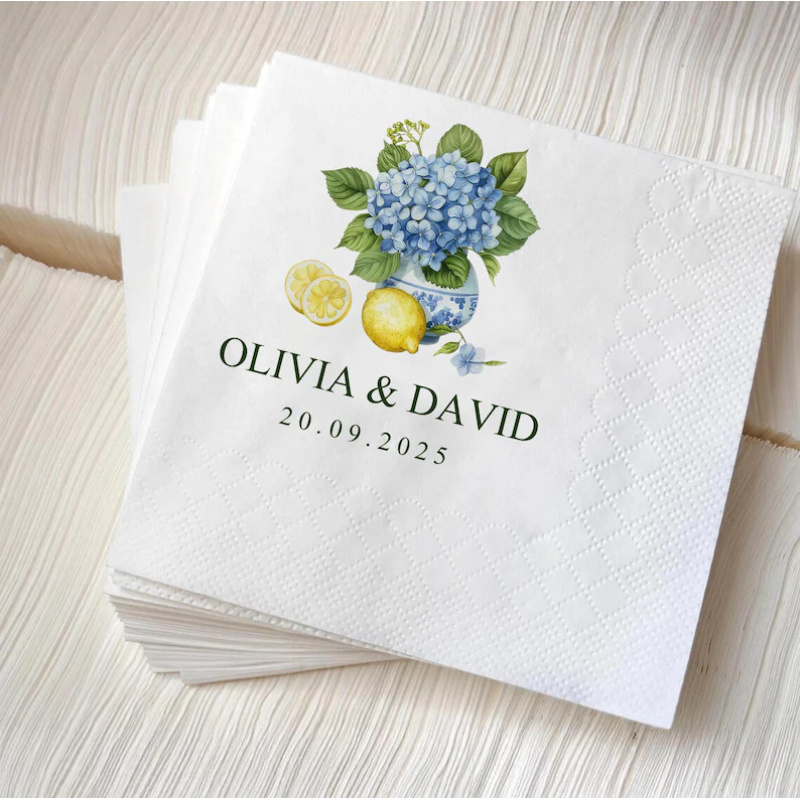 TEMU Serviettes de table personnalisées sur le thème du citron, ornées de floraux , taille 4,53 pouces/11,5 cm, personnalisables avec nom et date,