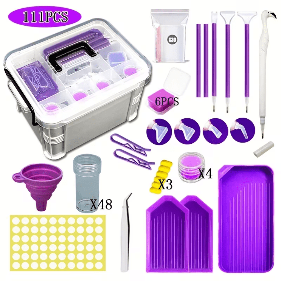 TEMU Kit For Diamond Painting Accessories, Featuring 111 Plastic Pieces - A Set Of Tools For That Includes 48 Storage Bottles, A Tray, Wax, Pens, , A