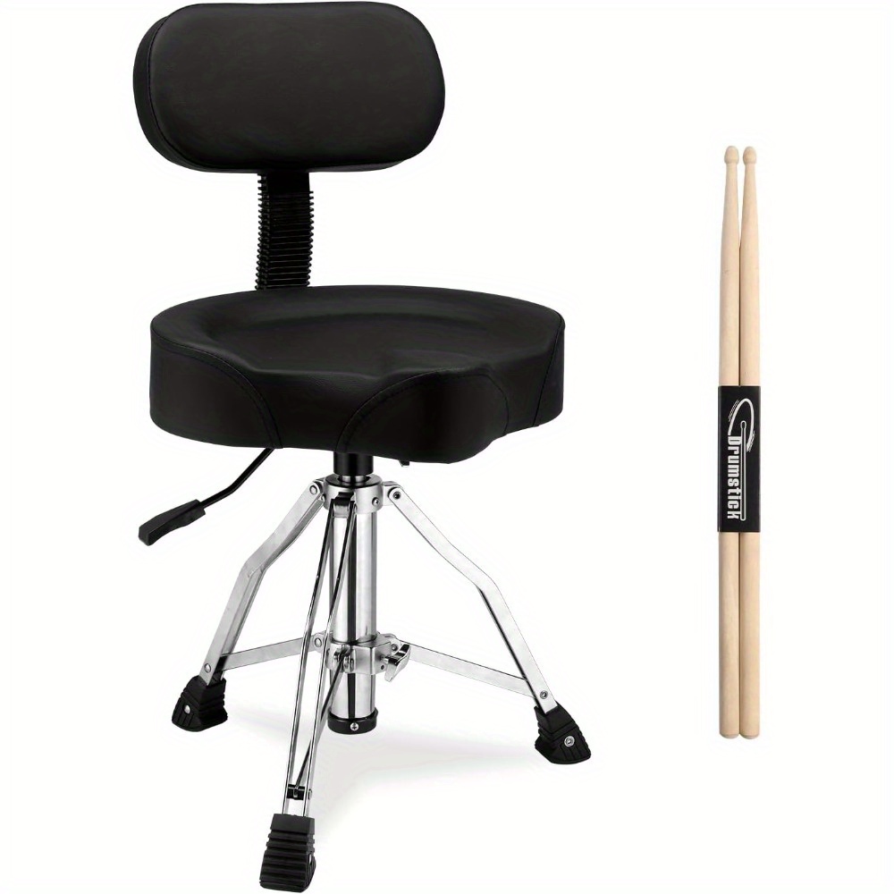 TEMU Drum Throne With Backrest, Oversized Motorcycle Shape Seat Height Adjustable Drum Stool Heavy Duty Chair With Drum Sticks For Adult Drummers,