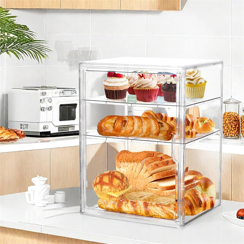 TEMU Four-level Adjustable Pastry Showcase, Sealed Transparent Plastic Bread Container With Clear Acrylic Lid And Magnetic Closure For , Muffins,