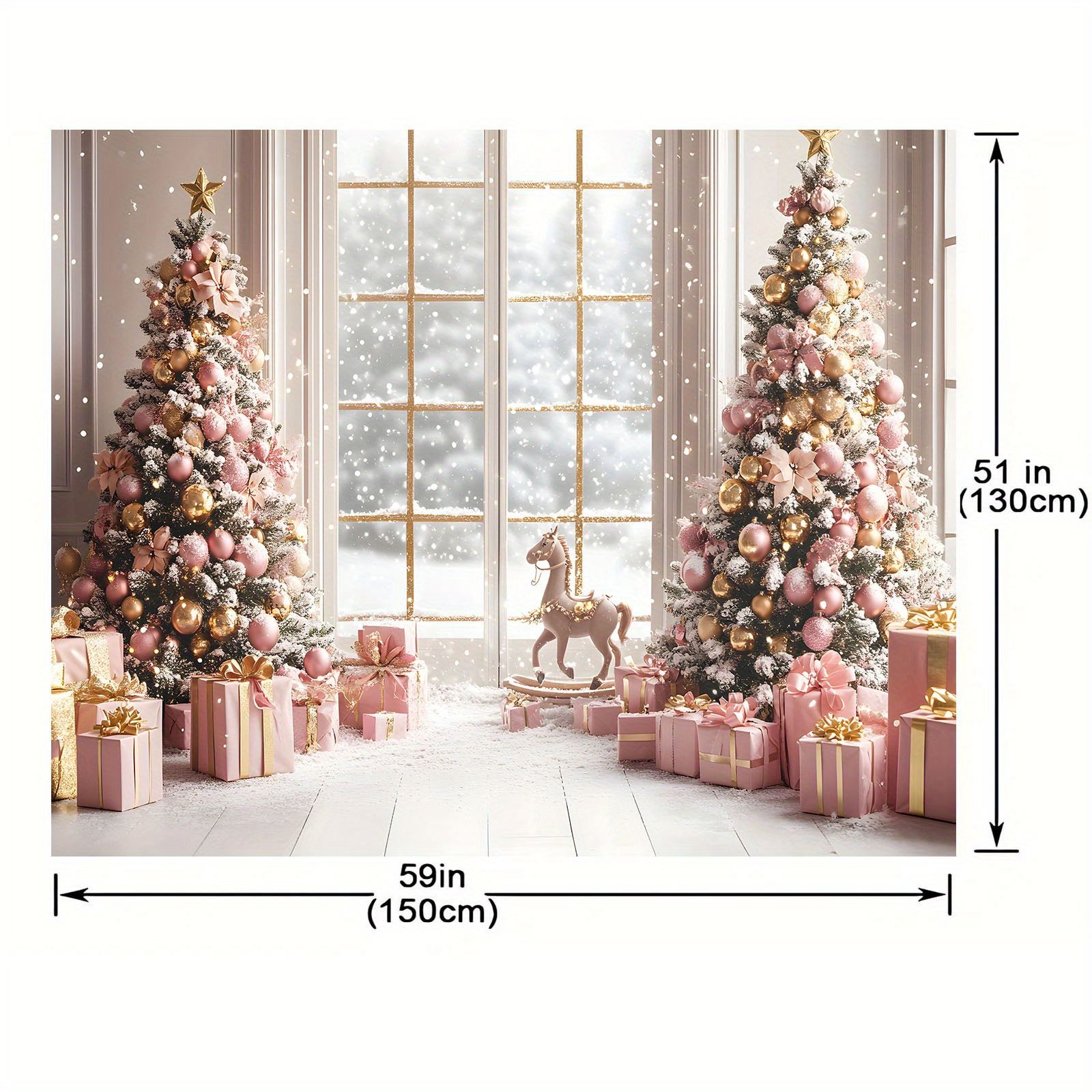 TEMU Yuletide , Pink Christmas Tree Photo Booth Backdrop - Polyester Photography Background For Decor & Party Supplies