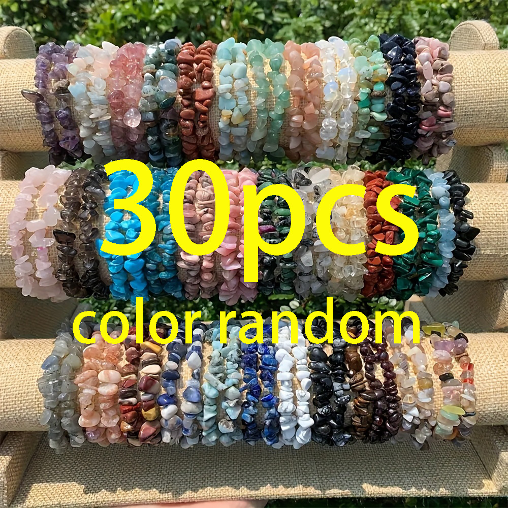 TEMU (color And Style Sent ) 30pcs/set Bohemian Handmade Natural Stone Bracelet Set, Elegant Holiday Party Bangles, Bracelet Set For Men's Additions,