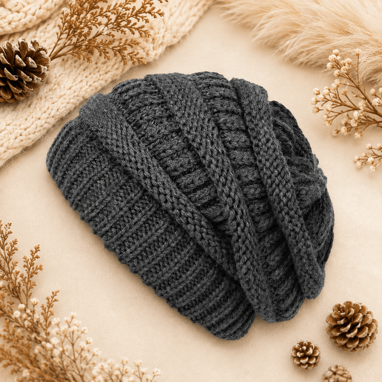 TEMU Gorro tipo beanie holgado MEIRUNSEN de 1 pieza con cable - Gorra extragrande holgada elástica y ajustable, gorro de invierno y para mujer y