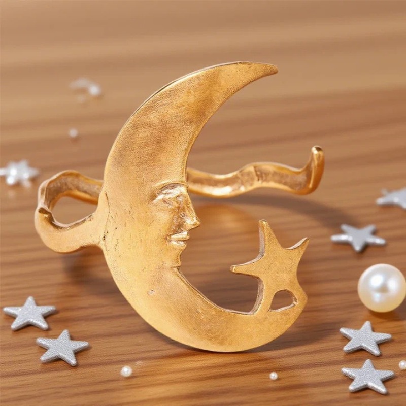 TEMU Pulsera tipo brazalete de banda ancha minimalista, brazalete abierto con de estrellas y luna, pulsera versátil y elegante para mujer
