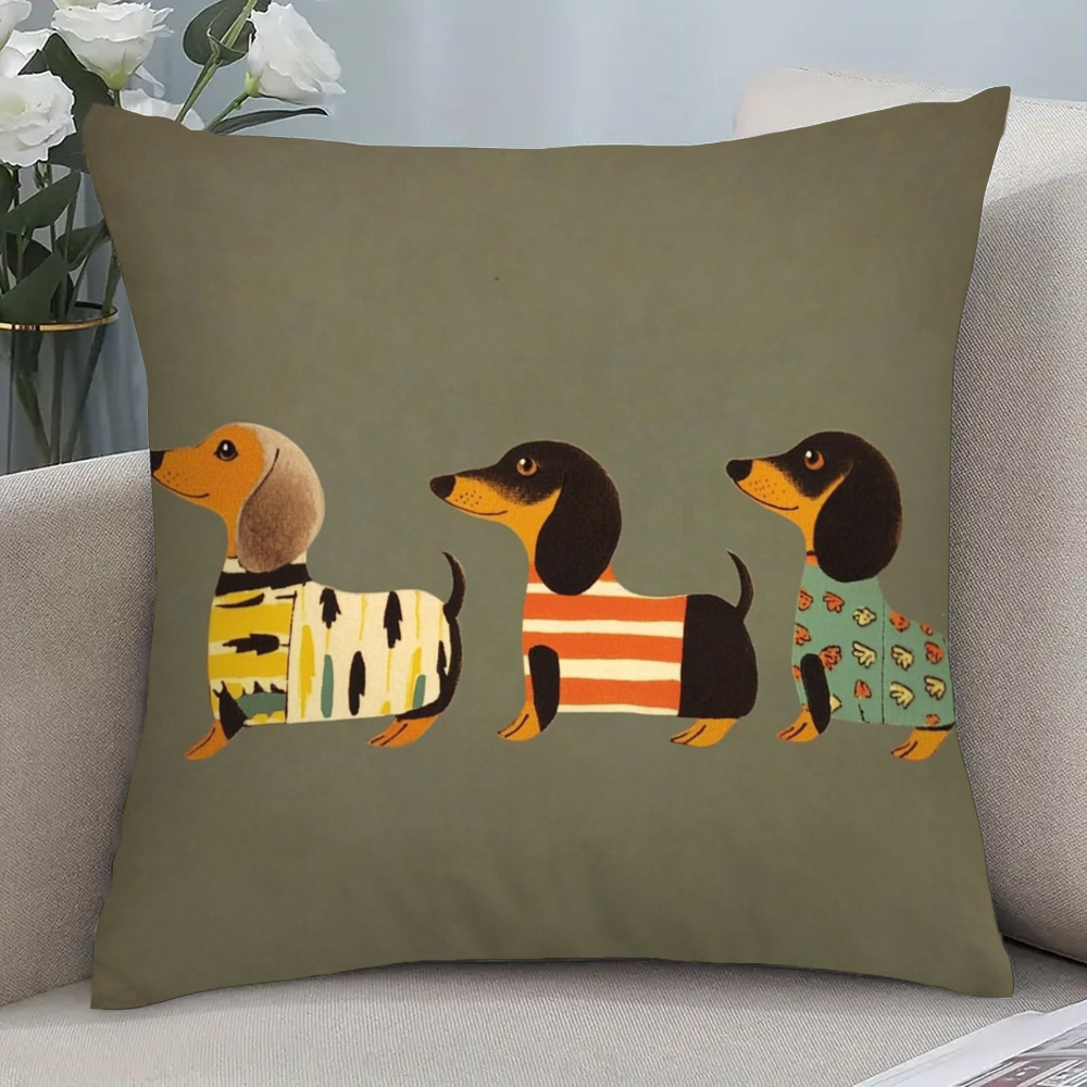 TEMU 1pc, Whimsical Dachshund Single-sided Printed Pillow Cover, 18 * 18inch, Suitable For Living Room Home Decoration, Office/ / Party Decoration,