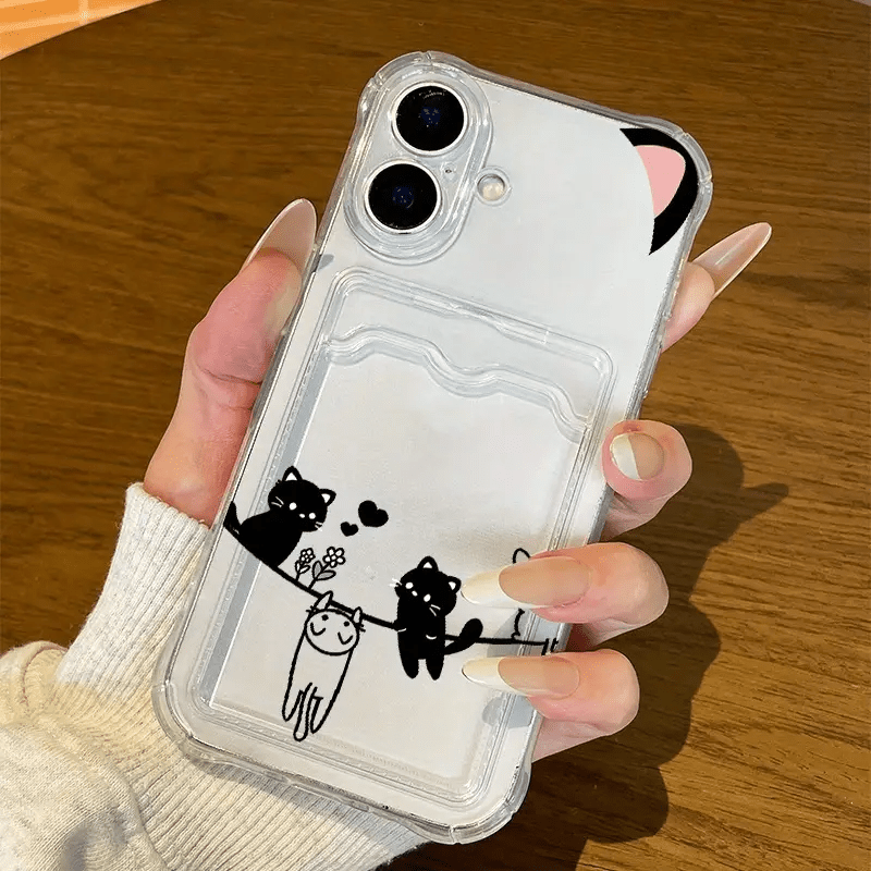 TEMU Phone Case - [2d Flat] Cute Kitten Pattern Anti-drop Card Case With Card And Photo Slot, Suitable For Iphone 17 Air 17 Pro Max 17/16 17 Pro Max