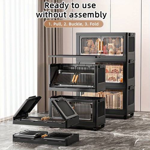 no assembly foldable storage bin transparent mobile organizer for living room snacks bedroom clothes space saving multi use under bed storage