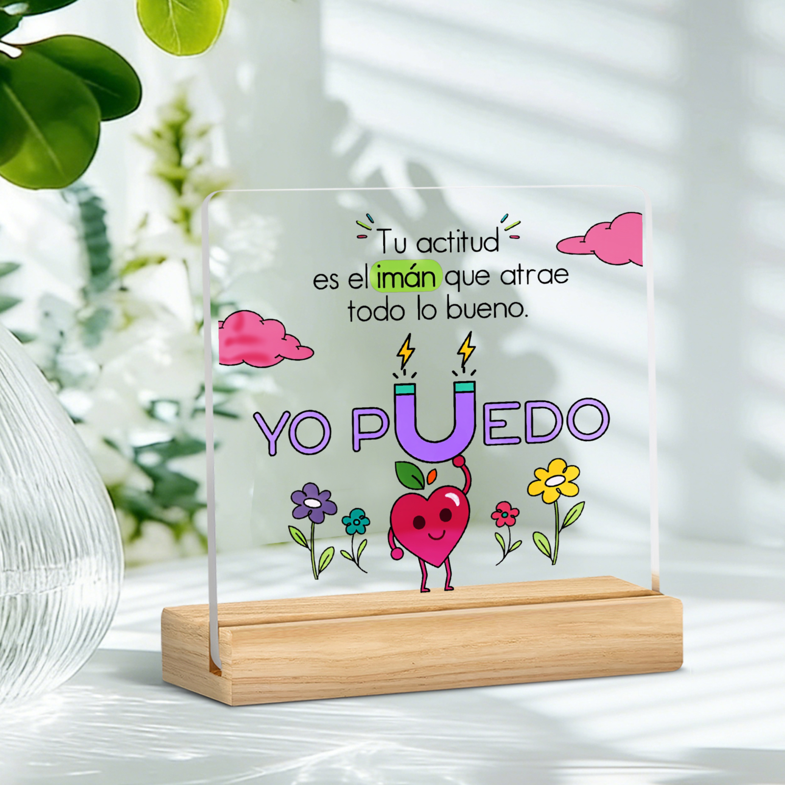 TEMU Placa acrílica motivacional 2D, 1 pieza, con la en español "" - Decoración de escritorio de forma irregular en español/inglés, adecuada para