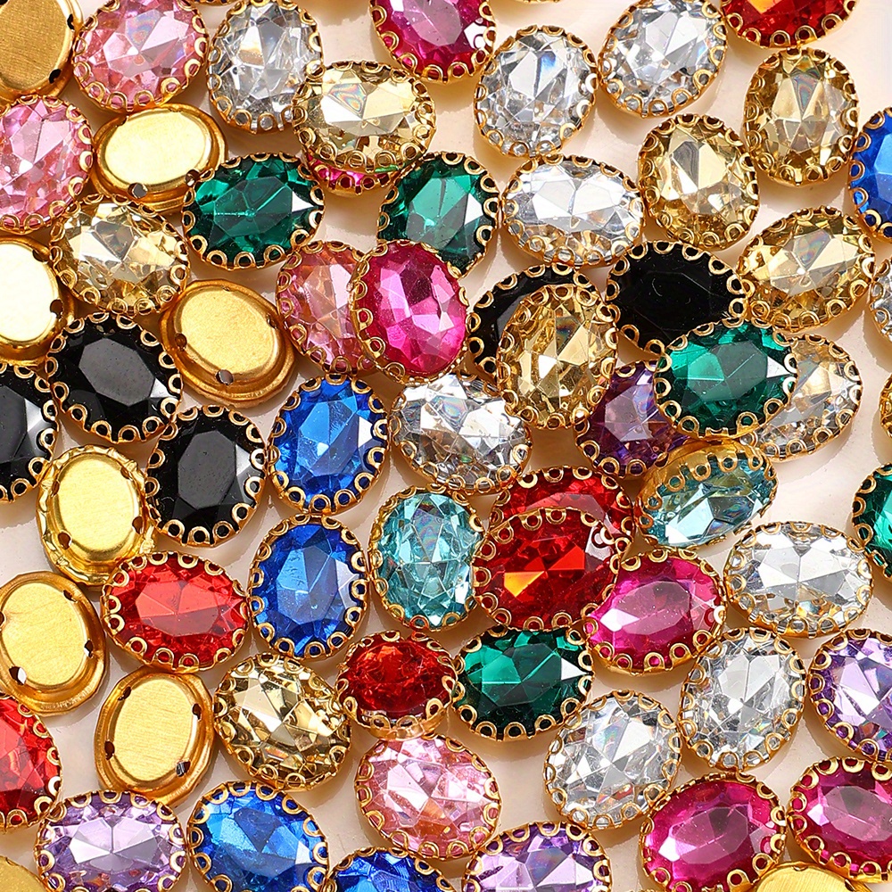 TEMU 50pcs 11 X 9mm Vibrant Acrylic Oval Rhinestones With Golden-tone Bezel Multi-colored For Crafts - Perfect For Jewelry Making Clothing Bags And