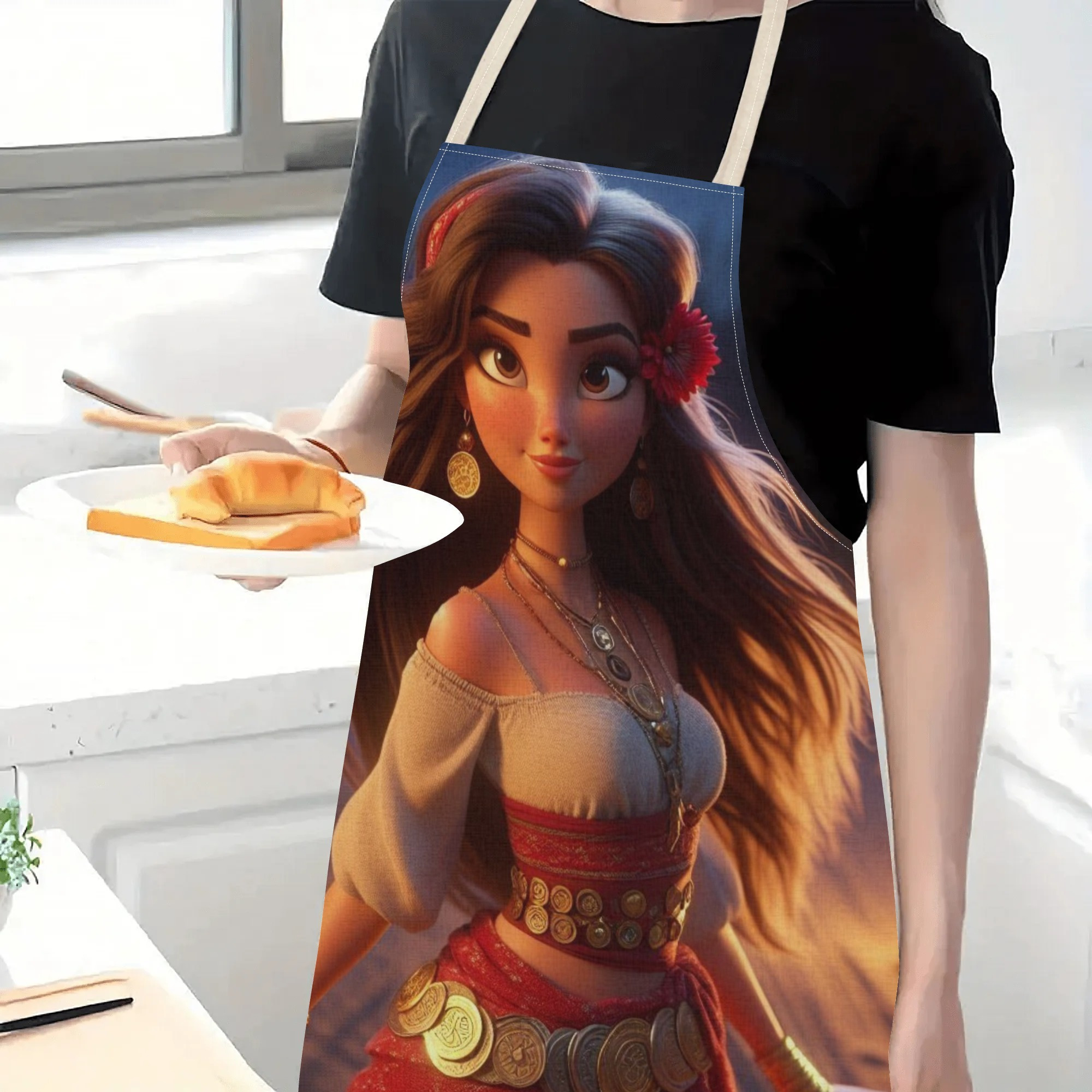 disney   cartoon waterproof apron - vibrant,   polyester with floral pattern | ideal for hotels, supermarkets, restaurants, fruit shops, milk tea stands & home use details 4