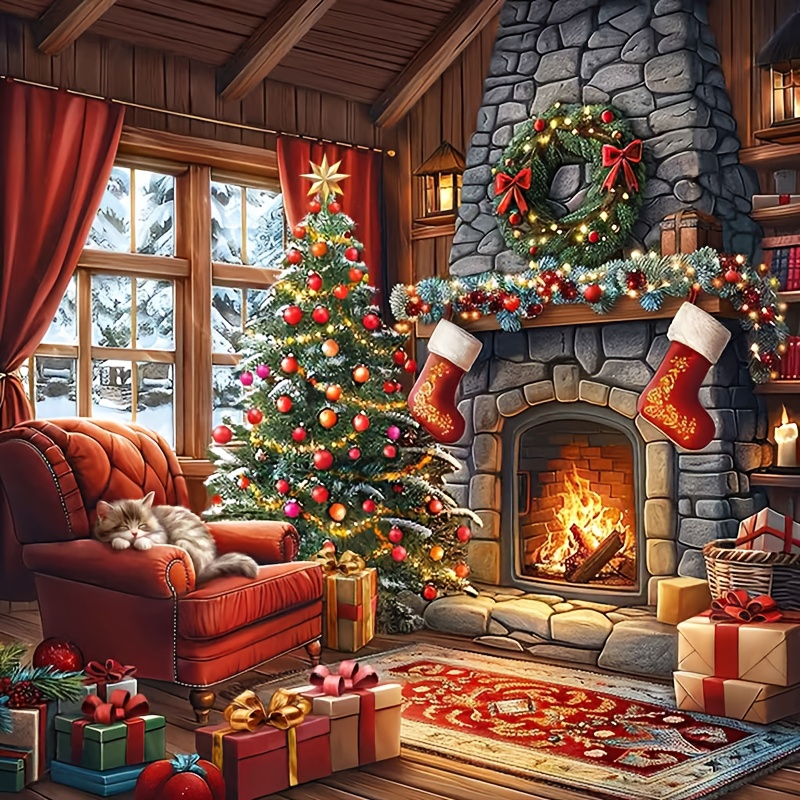 TEMU Christmas Cabin, Brand New Adult 5d Diamond Painting Full Kit, Round Diamond Diy Craft Project, Suitable For Beginners And Diy Enthusiasts, Wall