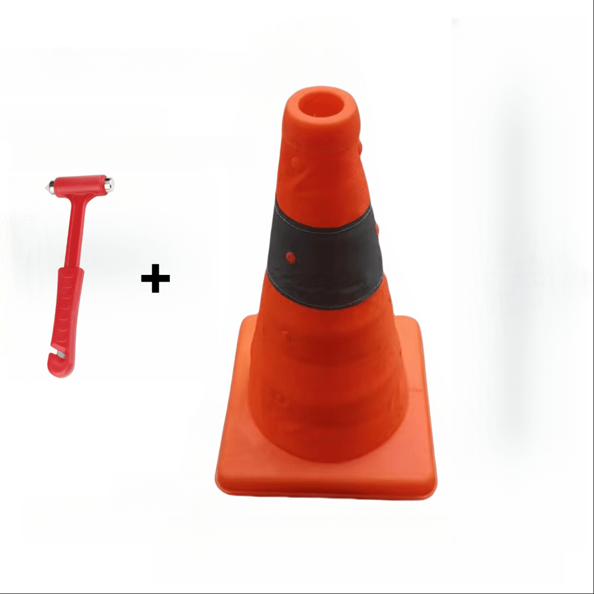 TEMU 2pcs 1 Foldable Traffic Cone + 1 Window Breaker Hammer. Foldable Traffic Cone, Reflective Safety Cone, Window Breaker Hammer, Plastic Base,