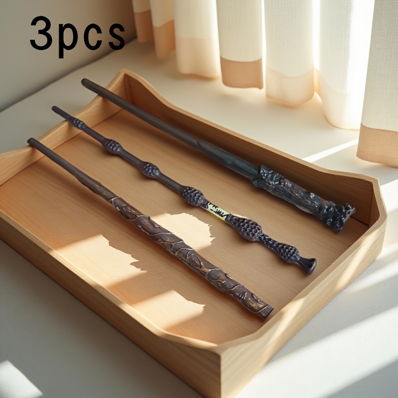 TEMU 3pcs Warner . Harry Potter Themed Wand Set - Dumbledore, Harry Potter, And Hermione Collectible Plastic Wands, Exquisite Design, Brown Metal