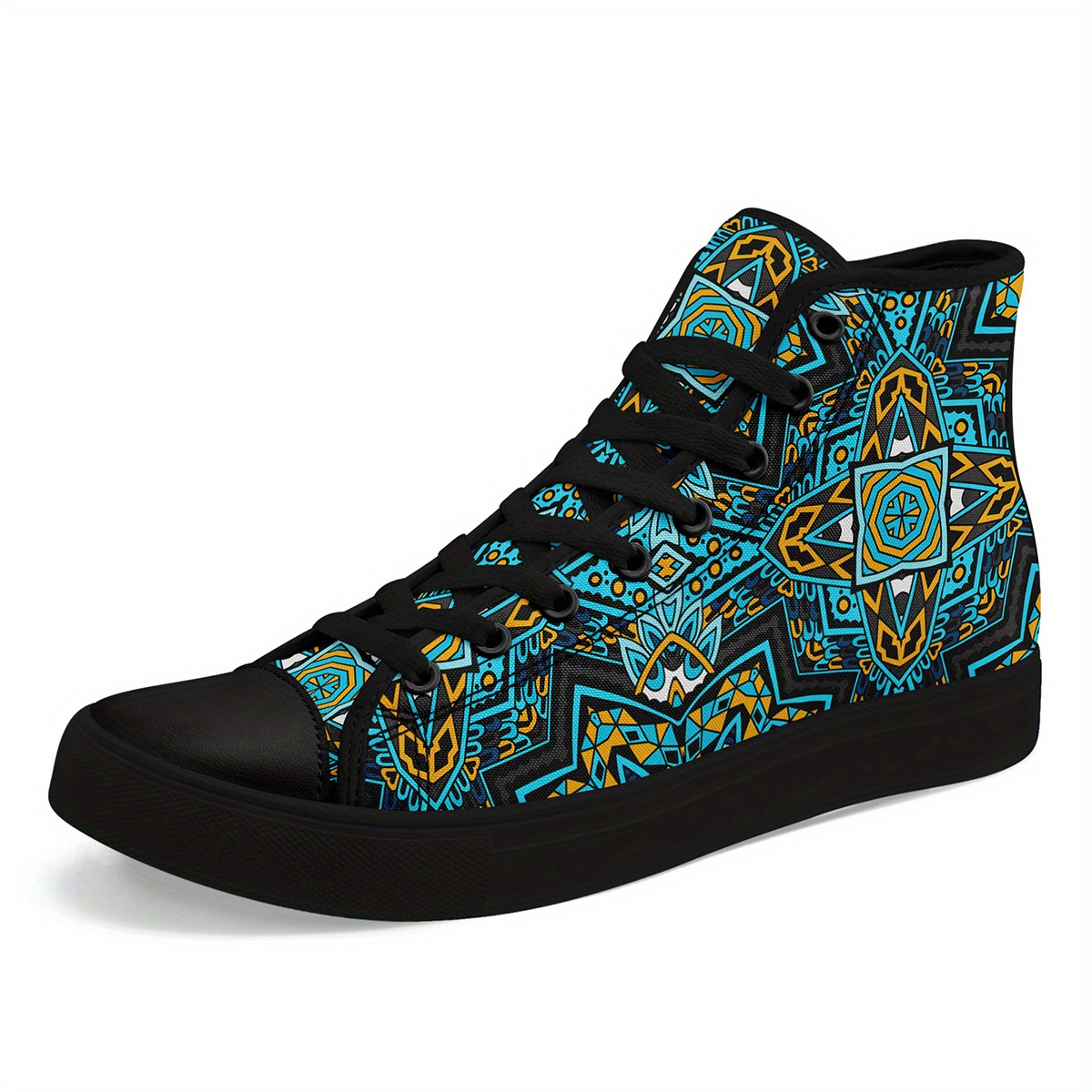 TEMU High-top Sneakers With Ethnic Design For Men, Stylish Sports Running Footwear For Genders, Ideal For Casual And Urban Fashion, Versatile Round