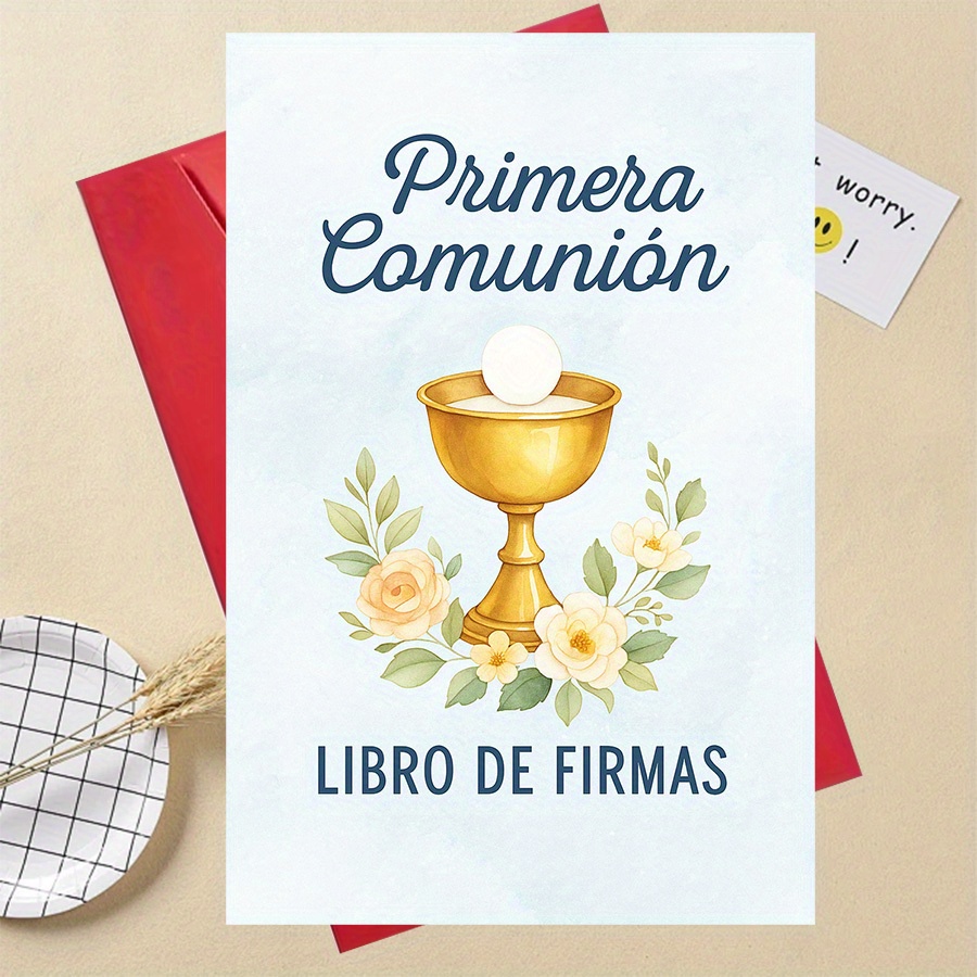 TEMU Libro de Visitas Elegante para Comunión con en Español "Primera Communion" - Diseño Floral del y - Colores Pasteles Suaves - Para Ceremonias